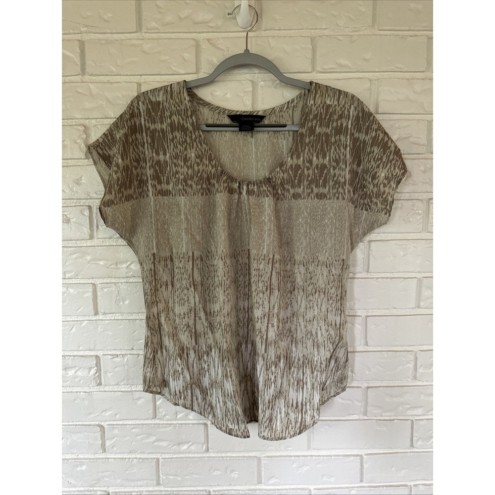 Calvin Klein Women's Size Small Beige/White Cap Sleeve Top 90s Vibe